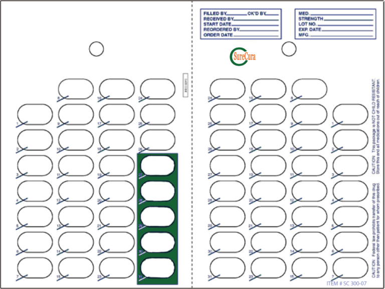 SureCura 31-Dose Calendar Heat Seal Card 300 16